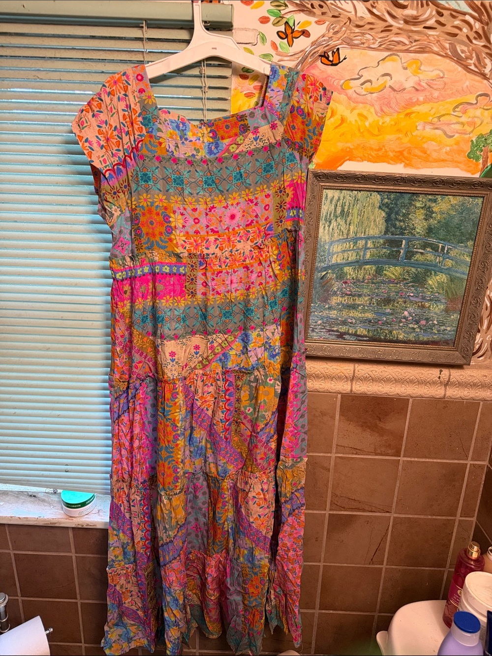 Bohemian Floral Patchwork Maxi Dress - Pink Multi